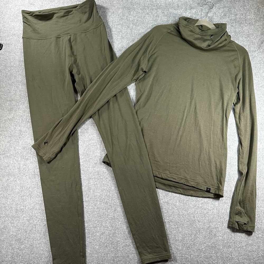 Ridge Women’s Merino Wool Blend Base Layer 2pc Set Top Leggings L Green